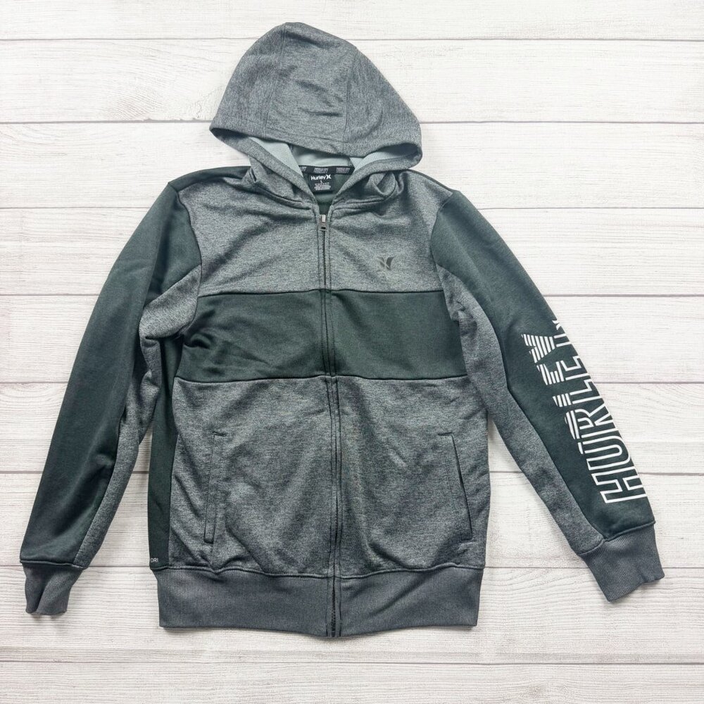Hurley Kids Zip Up Hoodie Gray Full Zip Hooded Sweatshirt L 12-13
